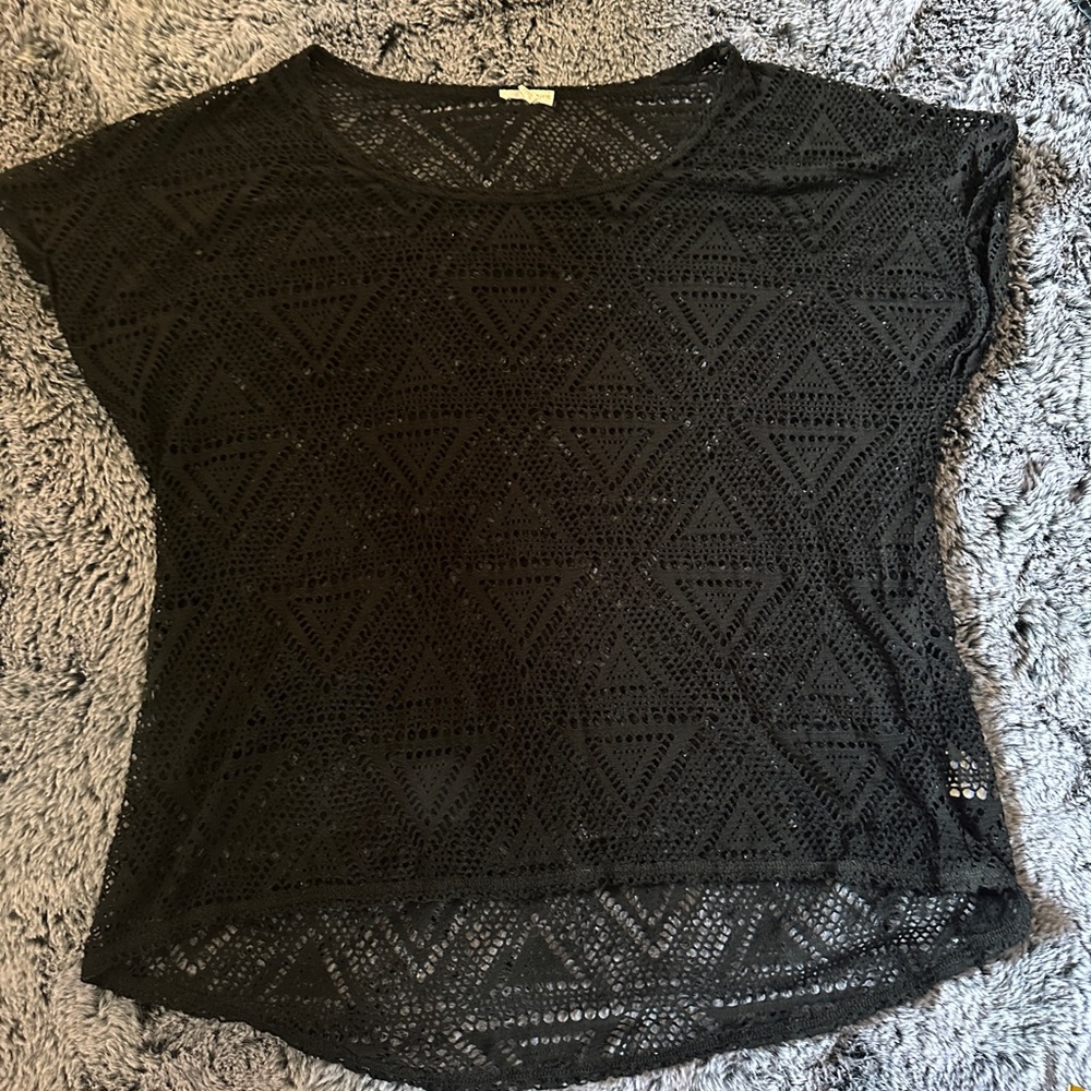 Warehouse Black Crochet Lace Short Sleeve Tunic